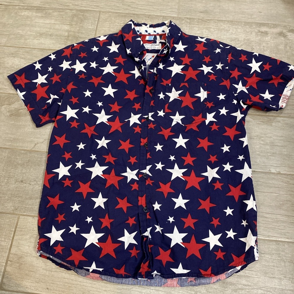 Eighth Avenue 100% Cotton Red White Blue Stars Short Sleeve Shirt